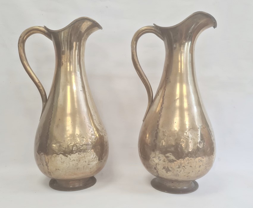 Pair large antique brass baluster water jugs, possibly Flemish, each 61cm high, c. 1820