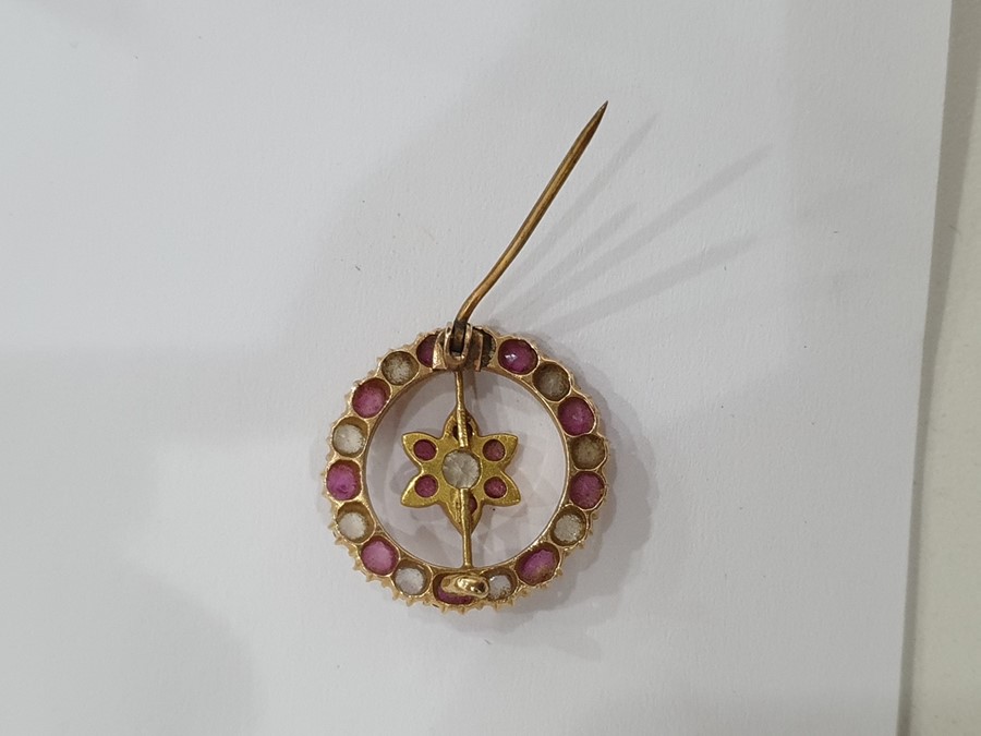 Probably Indian gold-coloured brooch of circular form with a central flower detail, set with - Image 13 of 13