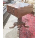 Mahogany drop-leaf work table, the top with rosewood stringing above two drawers, rectangular
