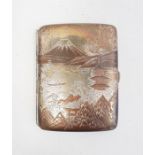 A Chinese style cigarette case silver and copper coloured niello decoration, marked sterling, 2 ozt.