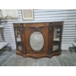 Victorian marble-topped walnut side cabinet, serpentine fronted with mirrored door, 136cm wide