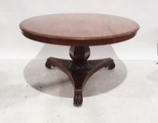 Victorian mahogany circular breakfast table with moulded edge, faceted column to triform base,