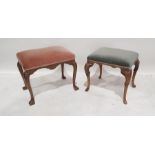 Two stools on cabriole supports, one with green seat the other with pink seat (2)