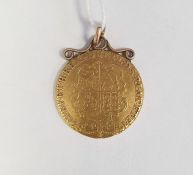 George III gold spade guinea dated 1785 with pendant mount