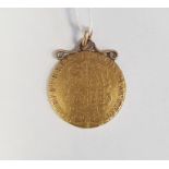 George III gold spade guinea dated 1785 with pendant mount