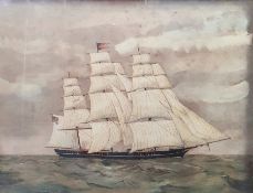 19th century school Watercolour Clipper ship at sea, unsigned, 38cm x 49.5cm