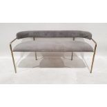 Modern low bench with upholstered seat and back, brushed steel-effect finished frame  Condition