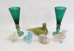 Iittala Finland green glass bird designed by Oiva Toikka (af), a Murano style glass snail, three