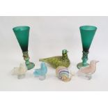 Iittala Finland green glass bird designed by Oiva Toikka (af), a Murano style glass snail, three