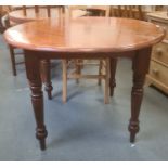 20th century circular table wandoo wood table and four jarrah turned supports, peg feet, 104cm