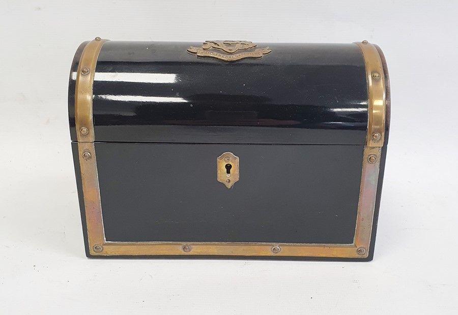 Black lacquered domed top letter case, brass bound with brass insignia mark 'From General - Image 2 of 6