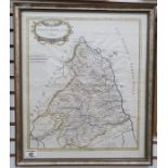 After Robert Morden Hand-coloured map of Northumberland, 45cm x 38cm, an architectural engraving and