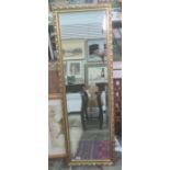 20th century narrow mirror with bevel edged plate, moulded frame, 123.5cm x 39.5cm
