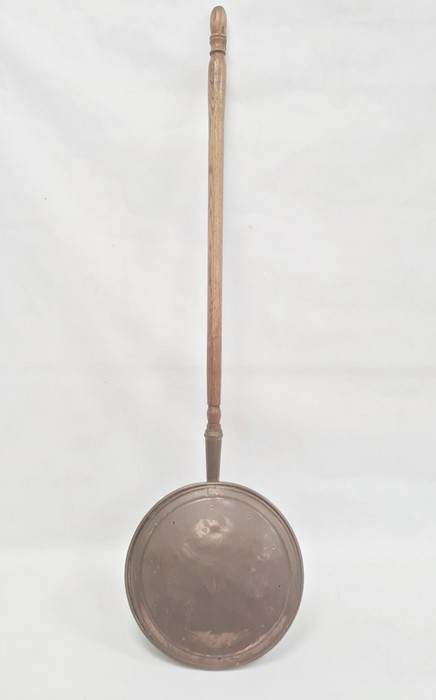 Copper warming pan with turned wood handle