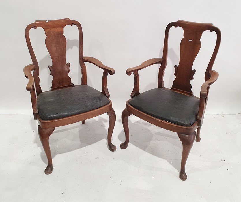 Set of four late 19th/early 20th century armchairs with shaped top rail, on vase-shaped back
