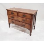 20th century walnut chest of two short over two long drawers, on turned supports to castors, 107cm x