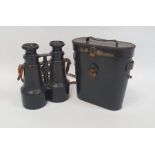 Pair of binoculars marked 'Calvert & Co, Goole, Hezzanith' in case with paper label 'Capt. T.Garnon.