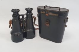 Pair of binoculars marked 'Calvert & Co, Goole, Hezzanith' in case with paper label 'Capt. T.Garnon.