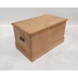 Early 20th century pine trunk, rectangular top with applied moulded edge, plinth base, 78 x 44.5 x