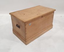 Early 20th century pine trunk, rectangular top with applied moulded edge, plinth base, 78 x 44.5 x