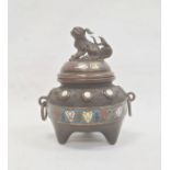 Chinese 19th century bronze and enamel koro and cover, the domed lid with dog of fo finial and the