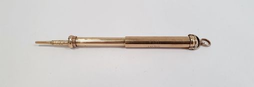 9ct gold telescopic propelling pencil with presentation inscription (missing end), 7cm long