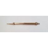 9ct gold telescopic propelling pencil with presentation inscription (missing end), 7cm long