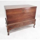 Georgian fruitwood coffer on stand, the rectangular lift-top on base of two drawers, on cabriole