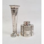 Late Victorian silver tea canister, engraved and repousse floral and swag decorated, Sheffield 1900,