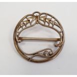 Scottish silver brooch by Ola M Gorie of circular form with stylised leaf decoration, 4.5cm diameter