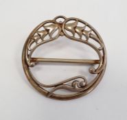 Scottish silver brooch by Ola M Gorie of circular form with stylised leaf decoration, 4.5cm diameter