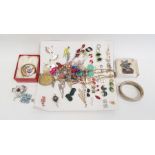 Silver and red paste ring marked 800 and a quantity of other costume jewellery including earrings,