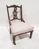 19th century low chair, mahogany framed with pink and white striped seat, on turned and ringed front