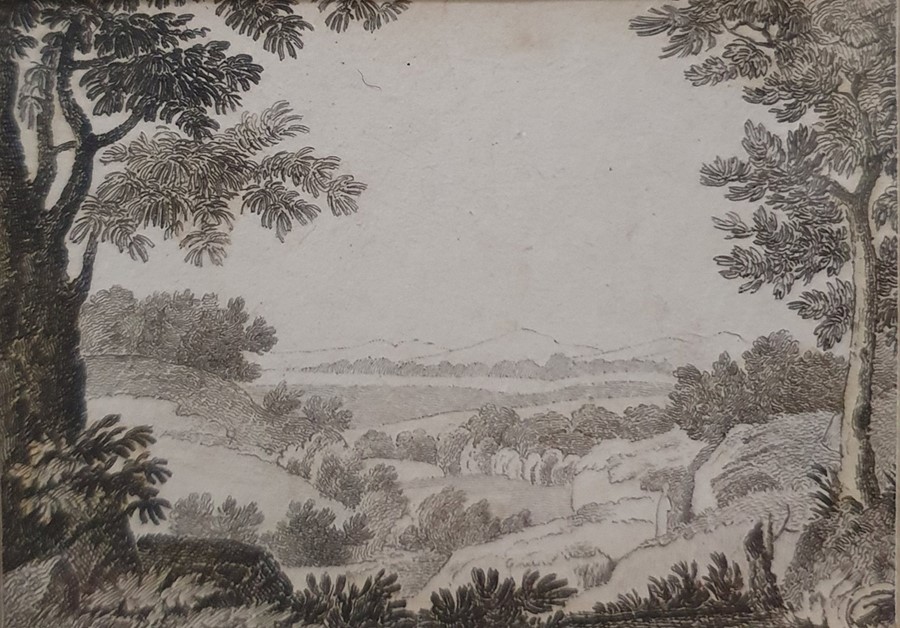 After Poussin Pair small engravings Landscape scenes, 5 x 6cm and 4 x 6cm and  Modern print of a - Image 3 of 3