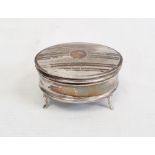Early 20th century silver oval mounted trinket box, on cabriole supports, engraved decoration to lid