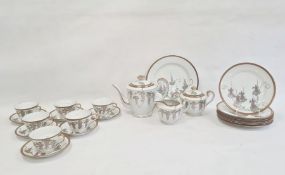 Japanese lithophane porcelain tea service for 6 persons, all decorated with lilac wisteria, female