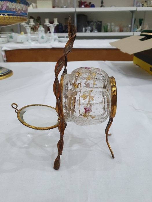 Probably French, gilt metal and painted glass lobed barrel shaped display stand, possibly for a - Image 11 of 23