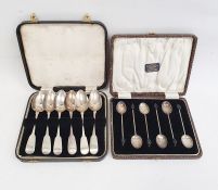 Cased set of six George III silver teaspoons, initialled to handle 'WMR', Dublin 1817, maker's