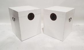 Pair of modern Oka white painted Chinese-style trunks, 50cm x 60cm x 50cm deep (2)