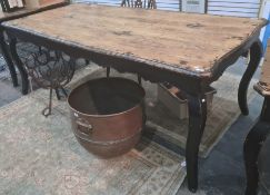 Shabby chic French-style dining table with black painted base, on cabriole legs, 195cm x 98cm