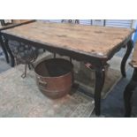 Shabby chic French-style dining table with black painted base, on cabriole legs, 195cm x 98cm