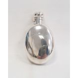 George V silver hip flask of oval plain form, Birmingham 1910, maker's mark worn, 2oz approx