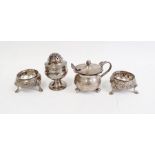 Pair of Victorian silver circular salts, repousse decorated, Sheffield 1864, maker Henry Wilkinson &