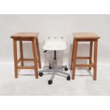 Two beech stools and an office swivel chair (3)