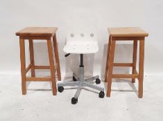 Two beech stools and an office swivel chair (3)