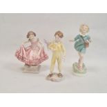 Early Royal Doulton china figure of girl in pink tiered dress with green bows, possibly 1941, a