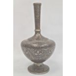 Persian silver and copper inlaid bottle vase with all-over formal foliate and anthemion decoration