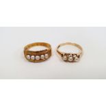 Victorian15ct gold ring, Birmingham 1879, set with five split pearls, finger size L, and a gold ring