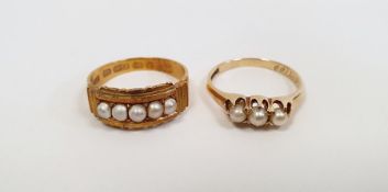 Victorian15ct gold ring, Birmingham 1879, set with five split pearls, finger size L, and a gold ring