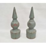 Pair painted metal spires, probably from gate posts, 47cm high and one similar (3)